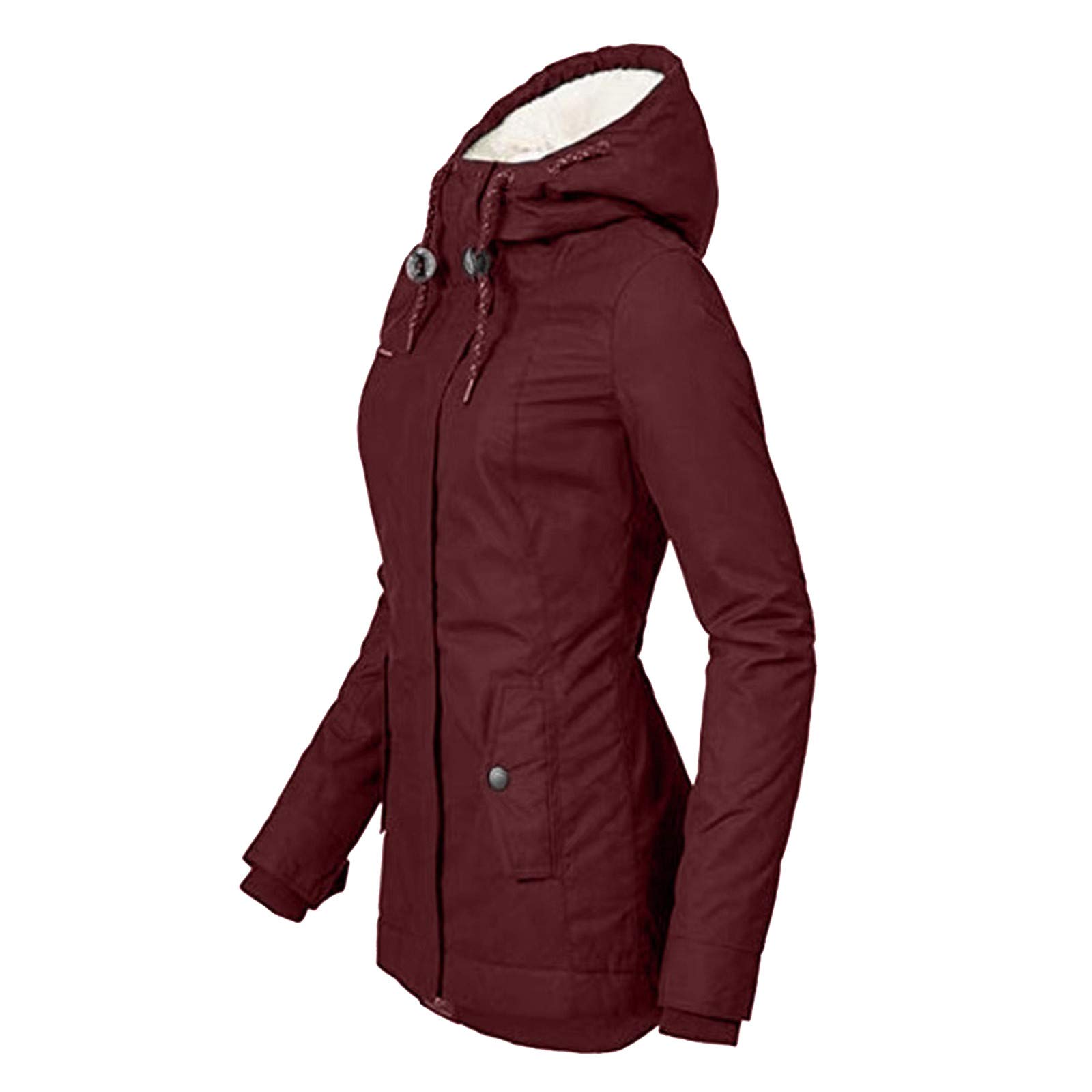 FUPODD Winterjacke Damen Warm Gefüttert Wintermantel Mittellang Damen-Jacken Mit Kapuze Parka Winter Jacke Mit Knöpfen Zipper Winterparka Innenfutter Warme Mantel Dicke Winterjacken Frauen Outdoor