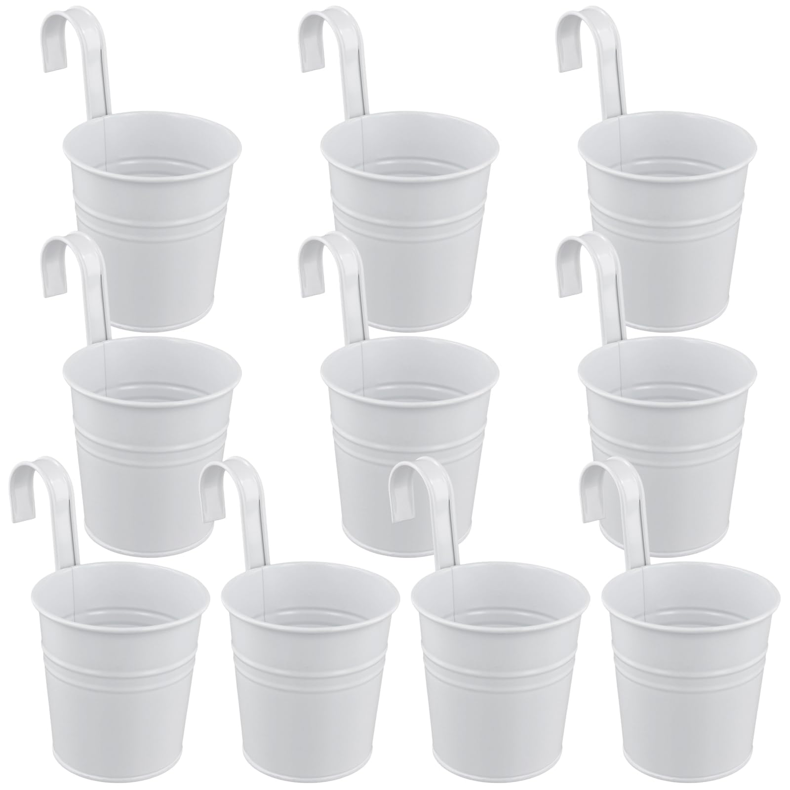 Pots suspendus en métal blanc x10 avec crochets amovibles 10 cm