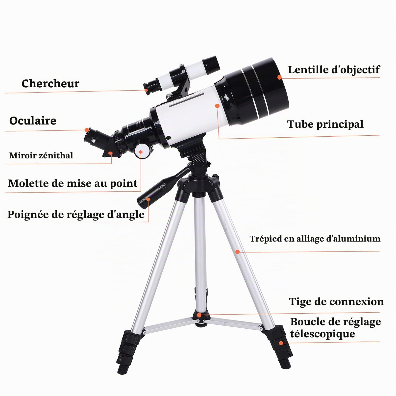 Télescope astronomique Adulte, Telescope astronomique pour Enfants, 300/70 mm, élescope Adulte débutants, astronomes Amateurs, avec trépied, 3 oculaires et Adaptateur de téléphone
