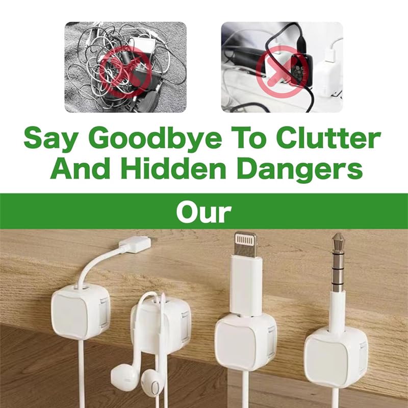 6 Pack Clips Magnéticos para Cables, Organizador Adhesivo para Gestión de Cables bajo Escritorio para Hogar, Oficina, Pared, Escritorio y Mesita de Noche miniatura 4