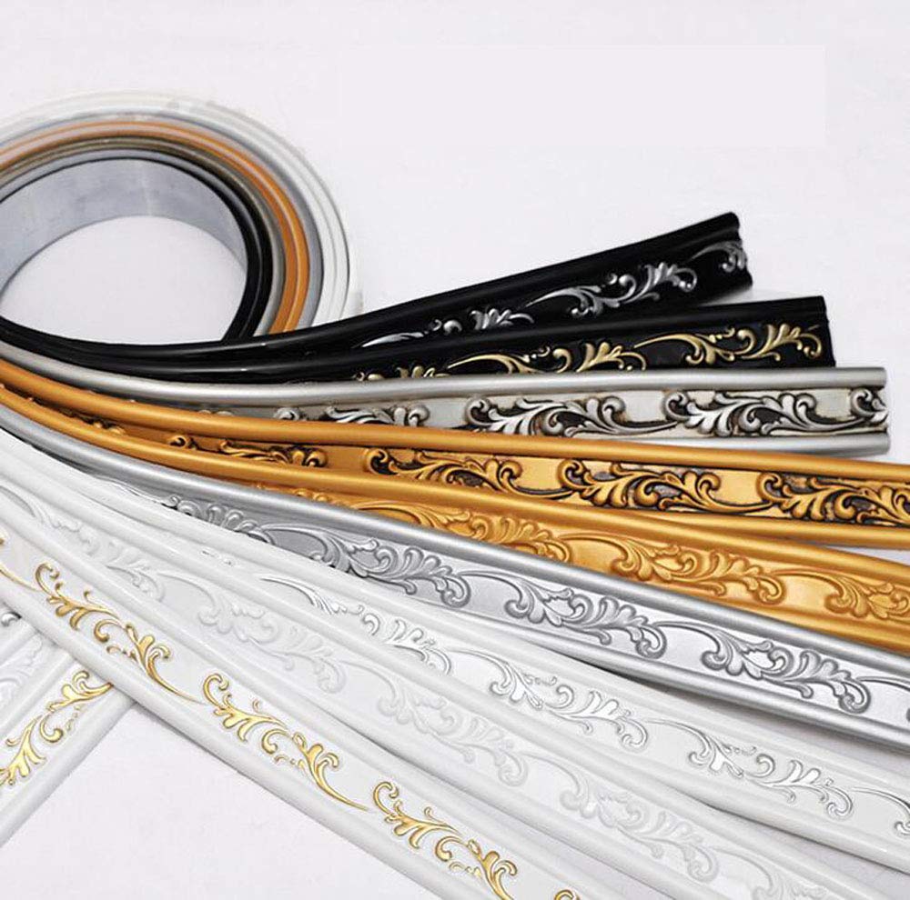 Primst Moldeo flexible de 298 cm, autoadhesivo, 3D resistente al agua, molduras de techo, líneas de pared para decoración del hogar (blanco y plateado)
