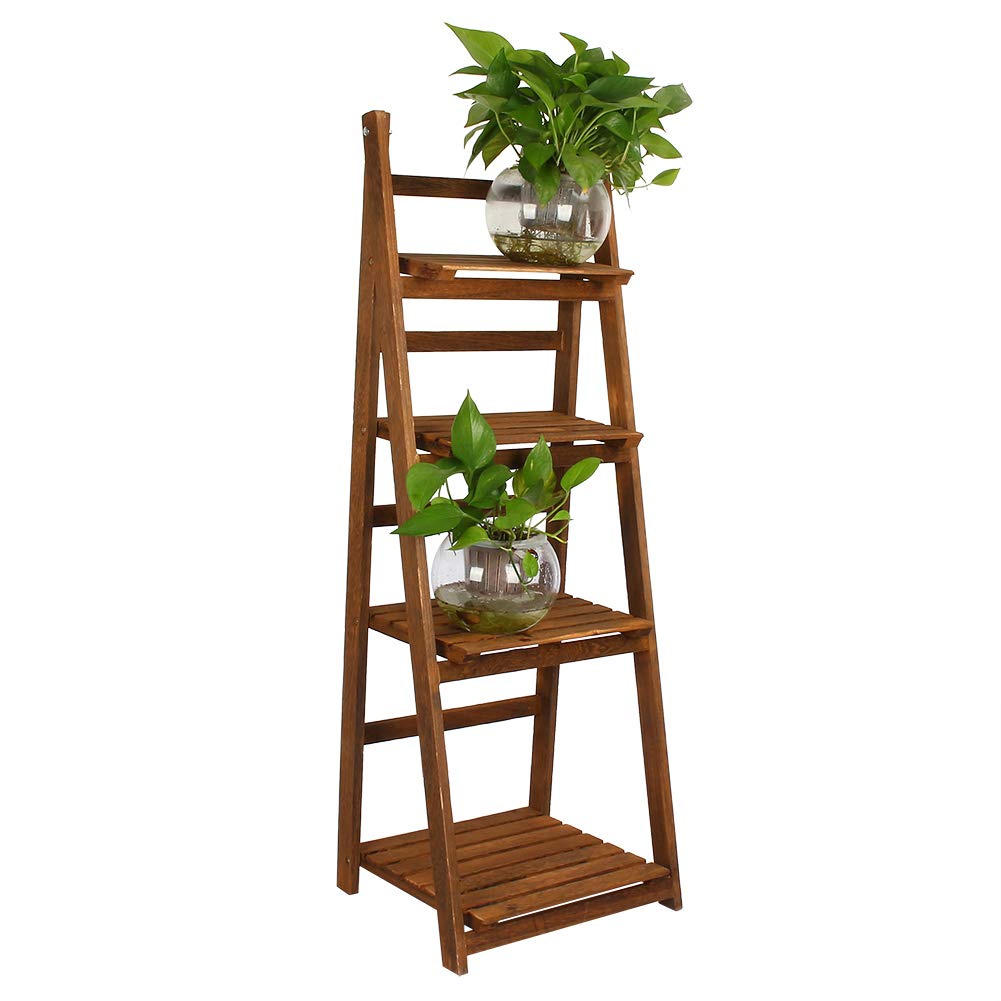 4 Layer Wood Plant Stand, Ladder Shelving Unit, 3 Tier Wooden Small Ladder Shelf, Flower Pots Solid Wood Rack for Outdoor Balcony Indoor Living Room