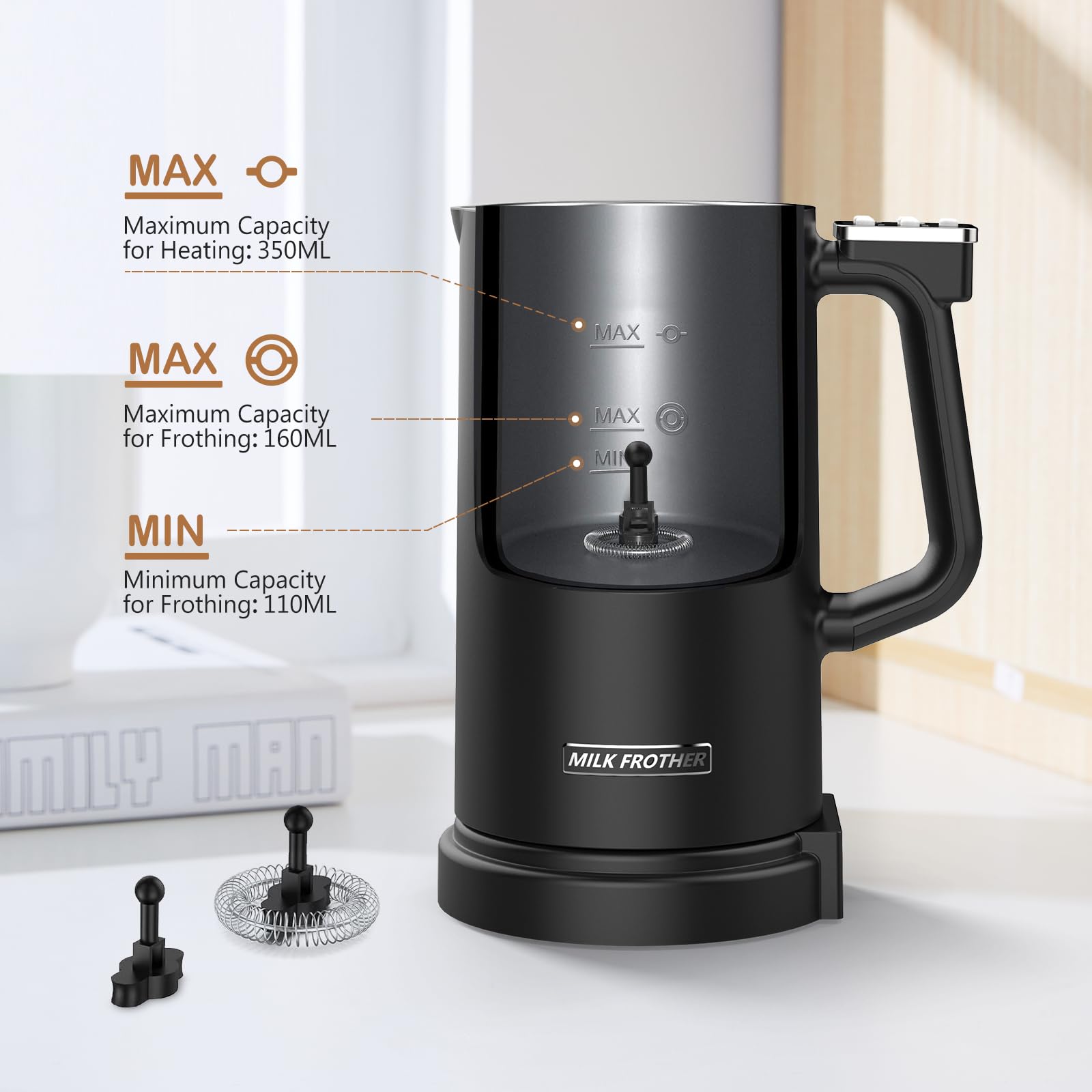 Melkopschuimer Elektrisch, 4-in-1 automatische melkopschuimer, melkopschuimer voor warme en koude melkschuim, koffie latte cappuccino, automatische uitschakelbare melkcontainer, antiaanbaklaag, wit