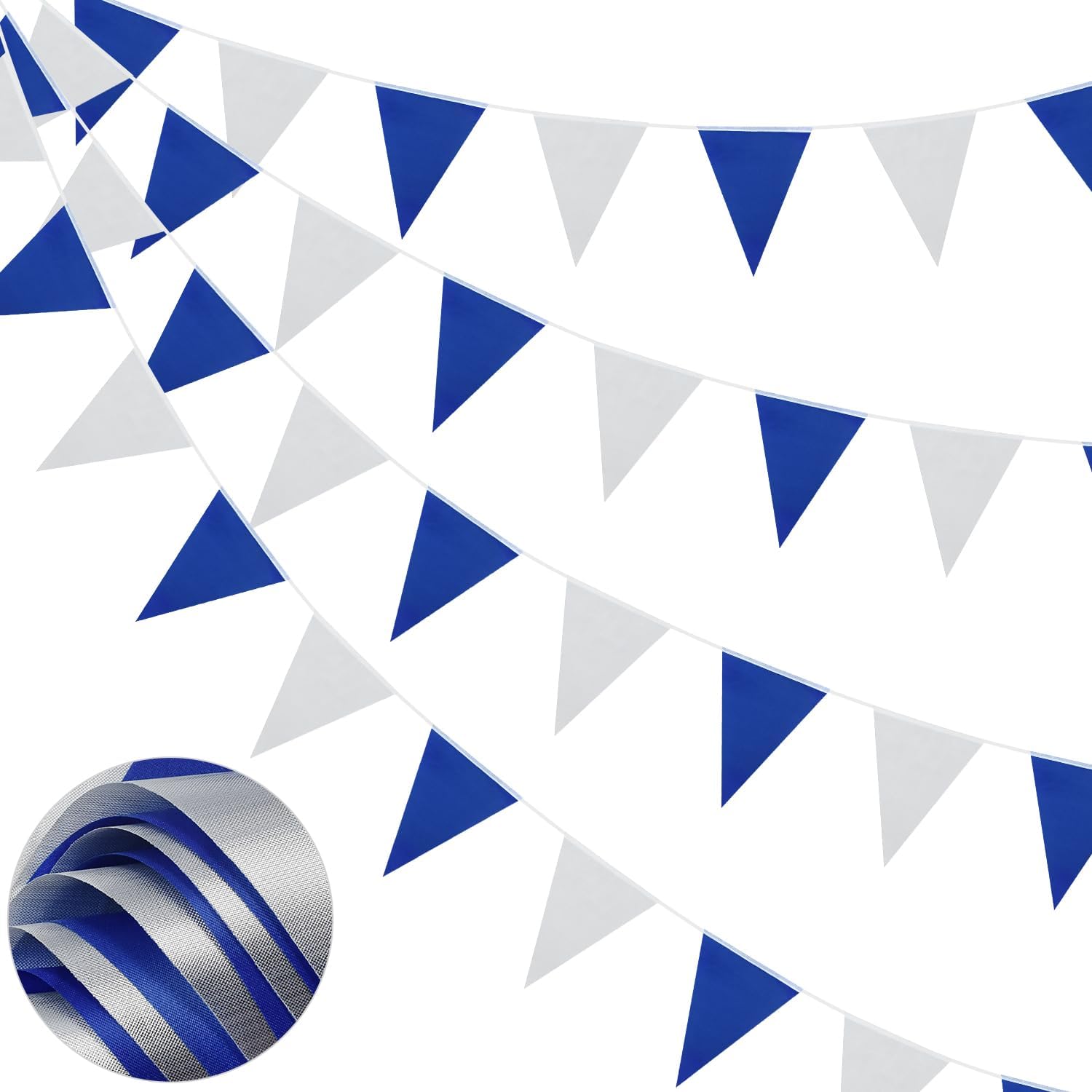 66ft Bunting Banner, Blue Silver Bunting Flags Polyester Fabric Bunting Garland 52pcs Waterproof Flags Reusable Bunting for Home Outdoor Birthday Wedding Party Decoration
