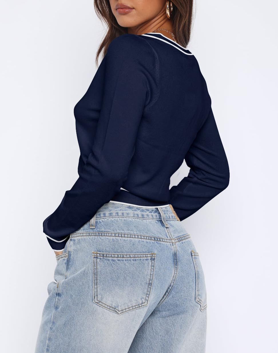 Ezbelle Cardigan Sweater Women's V Neck Tops Knit Crop Button Shirt Puff Sleeve Open Front Summer Sweaters - Image 2