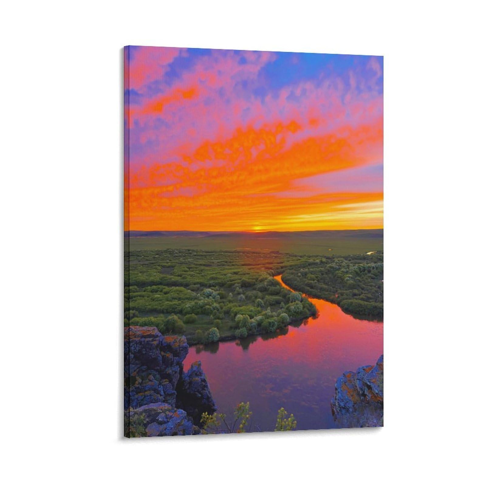 IEJKLUVWX Mangrove Pink Sunset Wall Posters Wetland Twilight Sky Premium Canvas Ready to Hang High Definition for Sofa Background Above Bed Housewarming Gift Unique 08x12inch(20x30cm)
