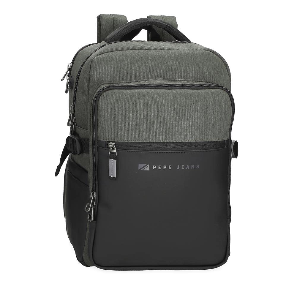 Pepe Jeans Jarvis Mochila para Portátil Adaptable Verde 28x40x16 cms Poliéster con detalles en Piel Sintética