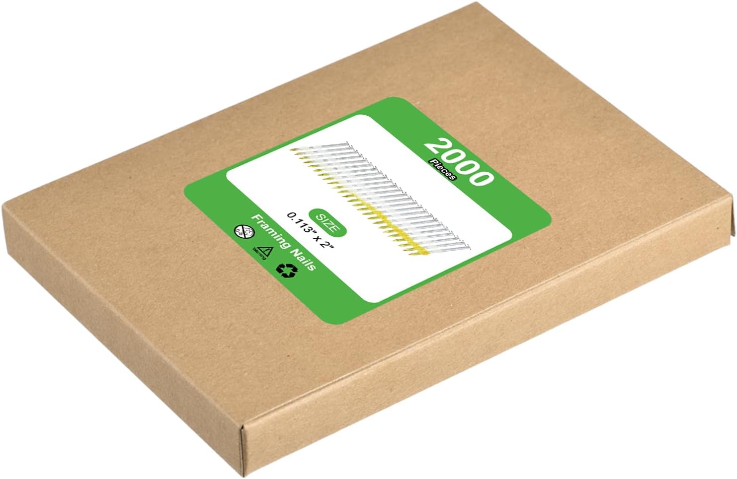 uxcell 2000Pcs 21 Degree 0.113" x 2" Framing Nails, Galvanized Carbon Steel Plastic Collated Nails for Furniture/Constructions, Color Zinc