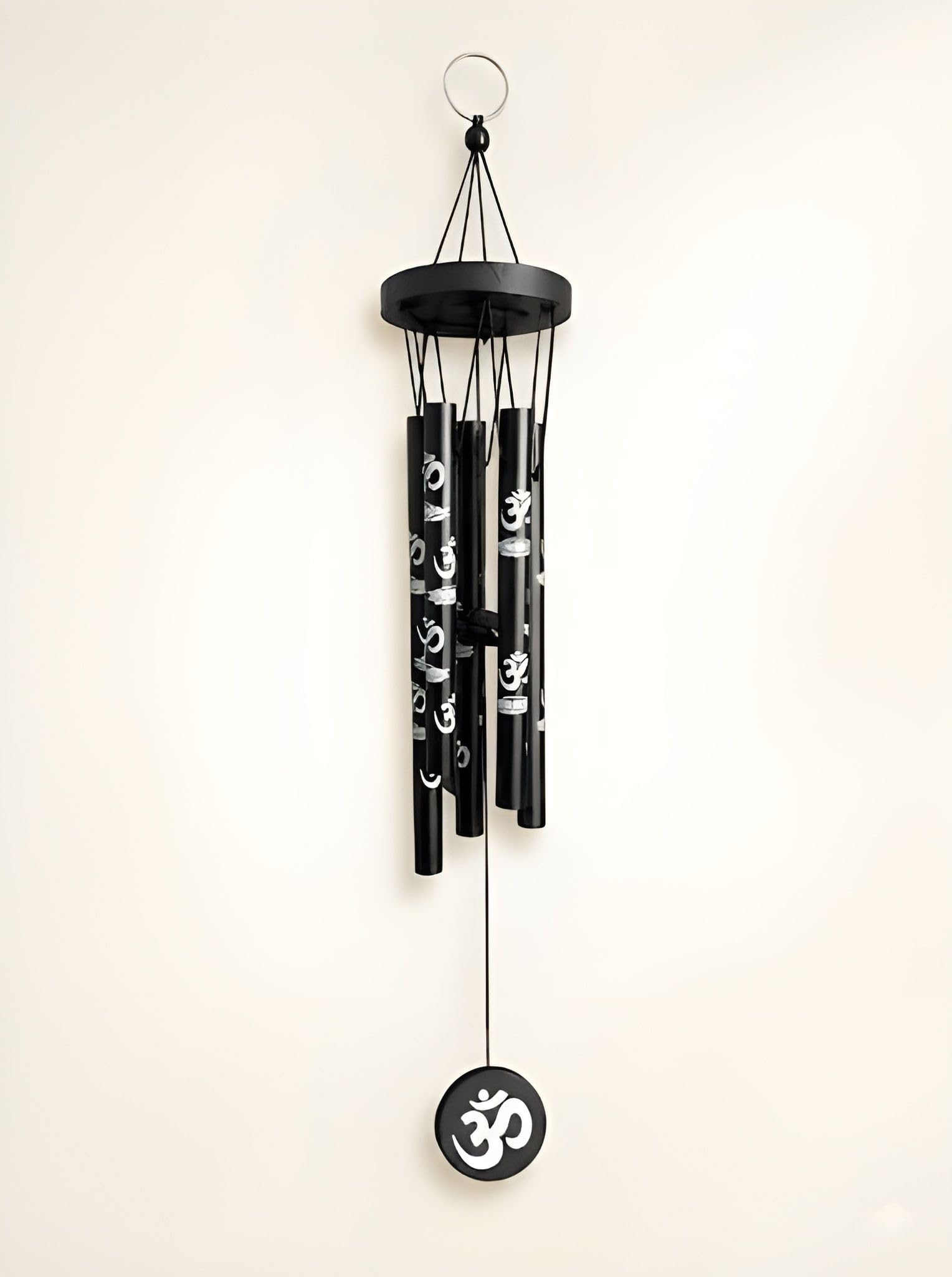 Om Printed 6 Tube Metal Wind Chime | Decorative Hanging for Home Balcony Garden Living Room | Black | 20 Inch-image-20