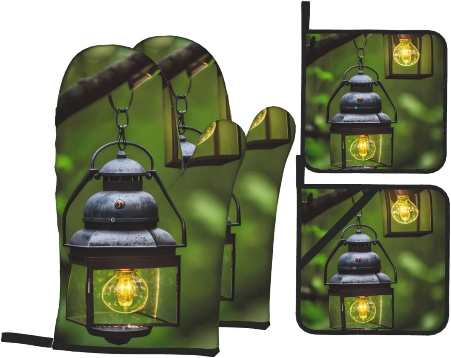 Fireflies and Lantern Kitchen Baking 4-Piece Pot Clamp Oven Gloves for Barbecue Cooking Baking