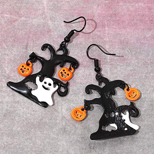 Boderier Ghost Earrings Halloween Black Tree and White Ghost Drop Earrings for Women4