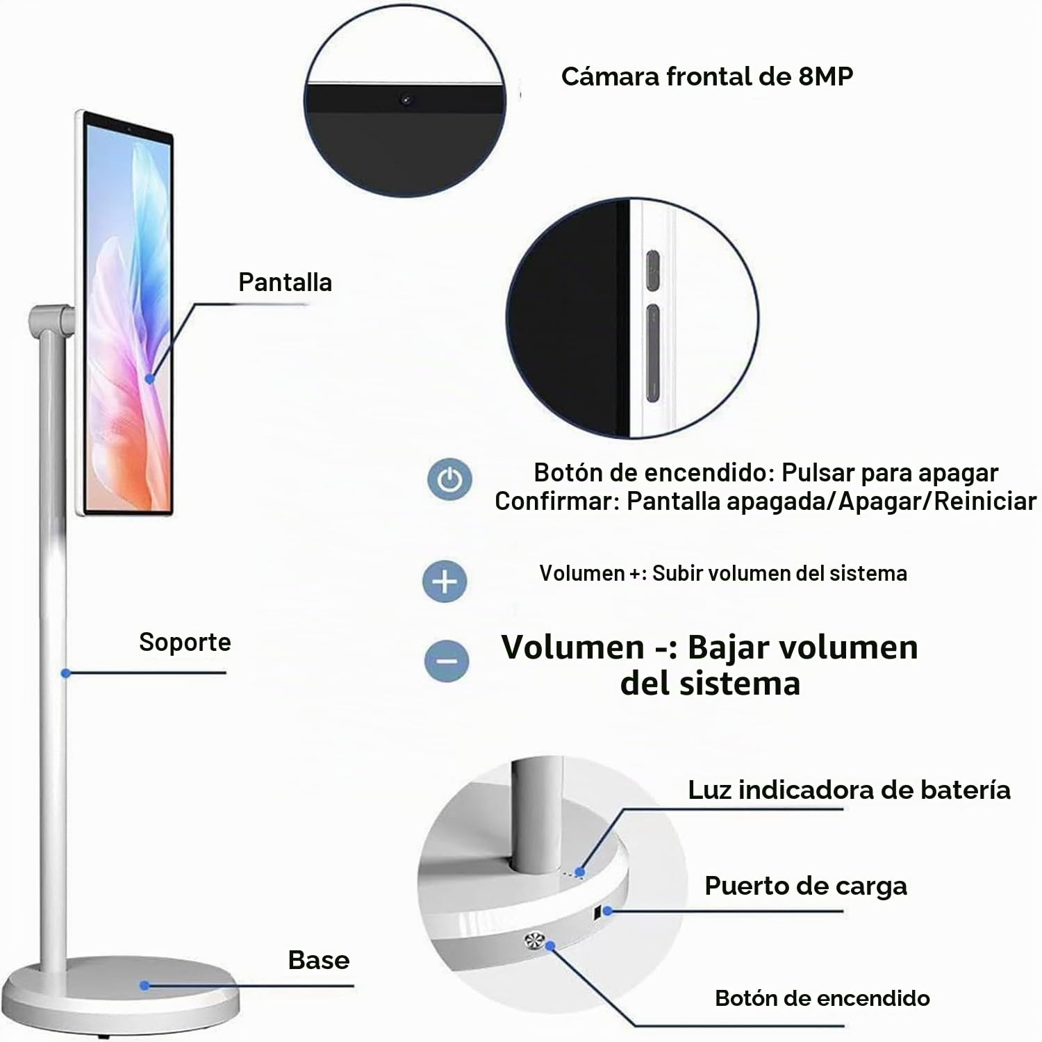 Smart Tv Portátil Pantalla Táctil, Tv Inteligente Portátil E Inalámbrica 1080p, S istema Operativo Android, 8Gb Ram + 128Gb Almacenamiento Y Soporte Suelo Ajustable Pantalla Grande 32inches