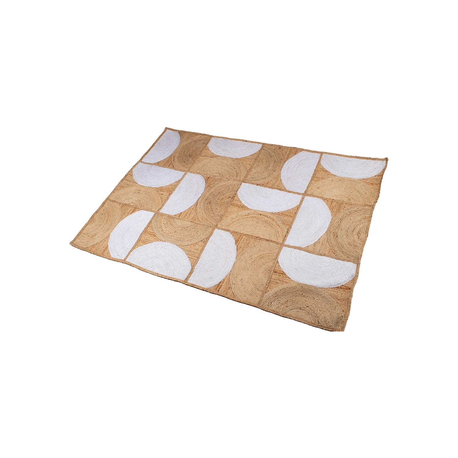 Tapis en jute haut de gamme DRW design demi-cercles bicolore 100x60cm