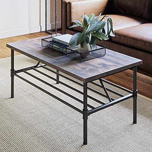 Nathan James Maxx Industrial Pipe Coffee Table, 41 Inch Matte Metal Frame, Rustic Gray/Black