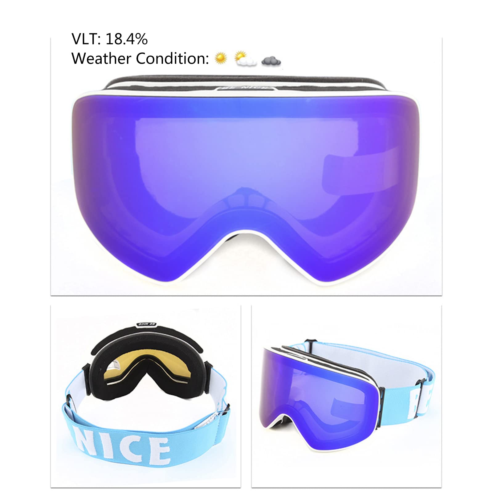 Gafas de Esquí OTG para Hombre Mujer, Máscara Gafas Anti Niebla Protección UV, Ciclismo Moto Snowmobile Ski Goggles a Prueba de Viento e Polvo