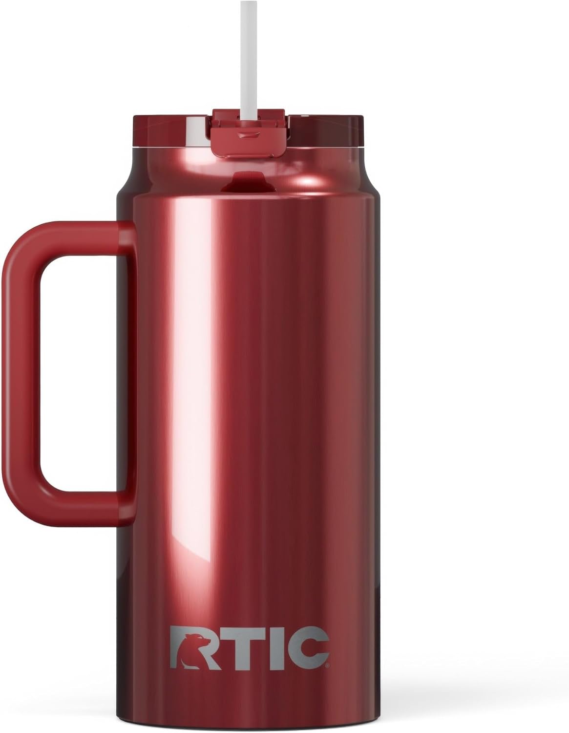 RTIC 64oz Road Trip Tumbler with Handle, Lid and Straw, Ceramic Lined, Insulated, Stainless Steel, Double Wall Vacuum-Insulation, Travel Cup, Black Cherry Metallic