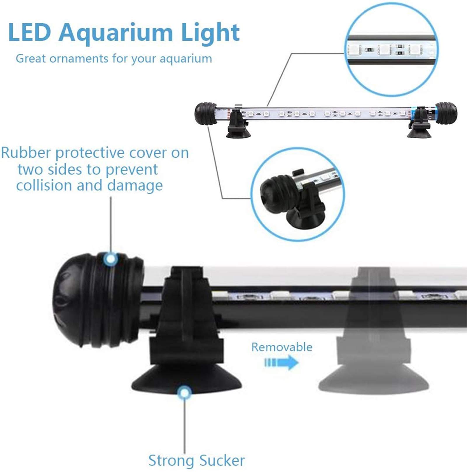 SolarNovo LED Luz de acuario Iluminación subacuática Cubierta ligera superior Lámpara impermeable para tanque de peces con control remoto Cambio (RGB, 1.8 * 57cm) — view 5
