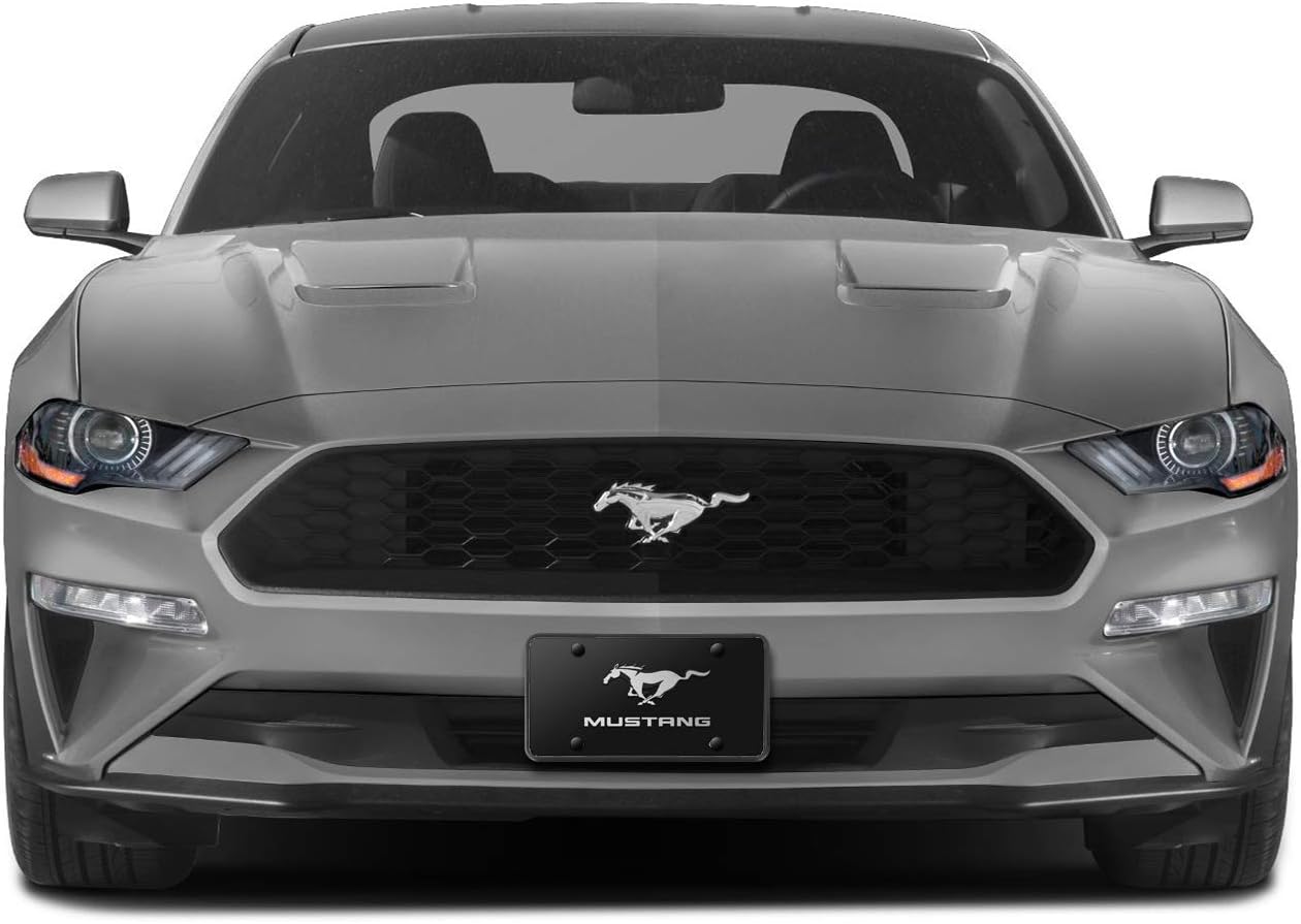 iPick Image for Ford Mustang 3D Dual Logo Black Stainless Steel License Plate - Official Licensed