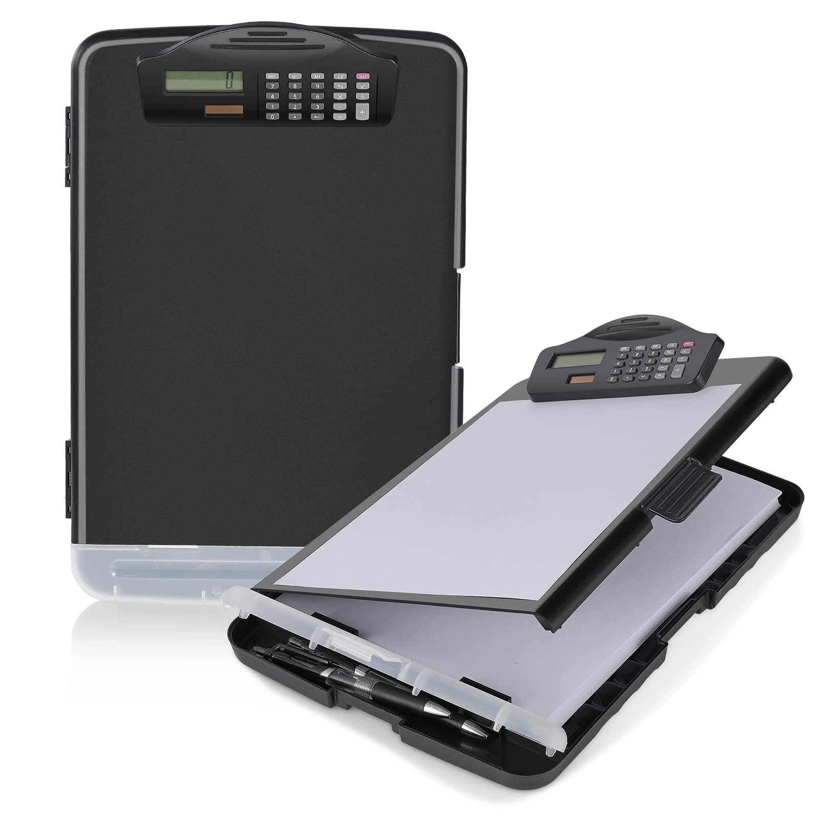 Sunnyclip Clipboard with Storage & Calculator, [20% Thicker] Heavy Duty Plastic Clip Board, Large Capacity Letter Size Side Opening Nursing Slimcase with Pen Holder|Smooth Writing Office Supply