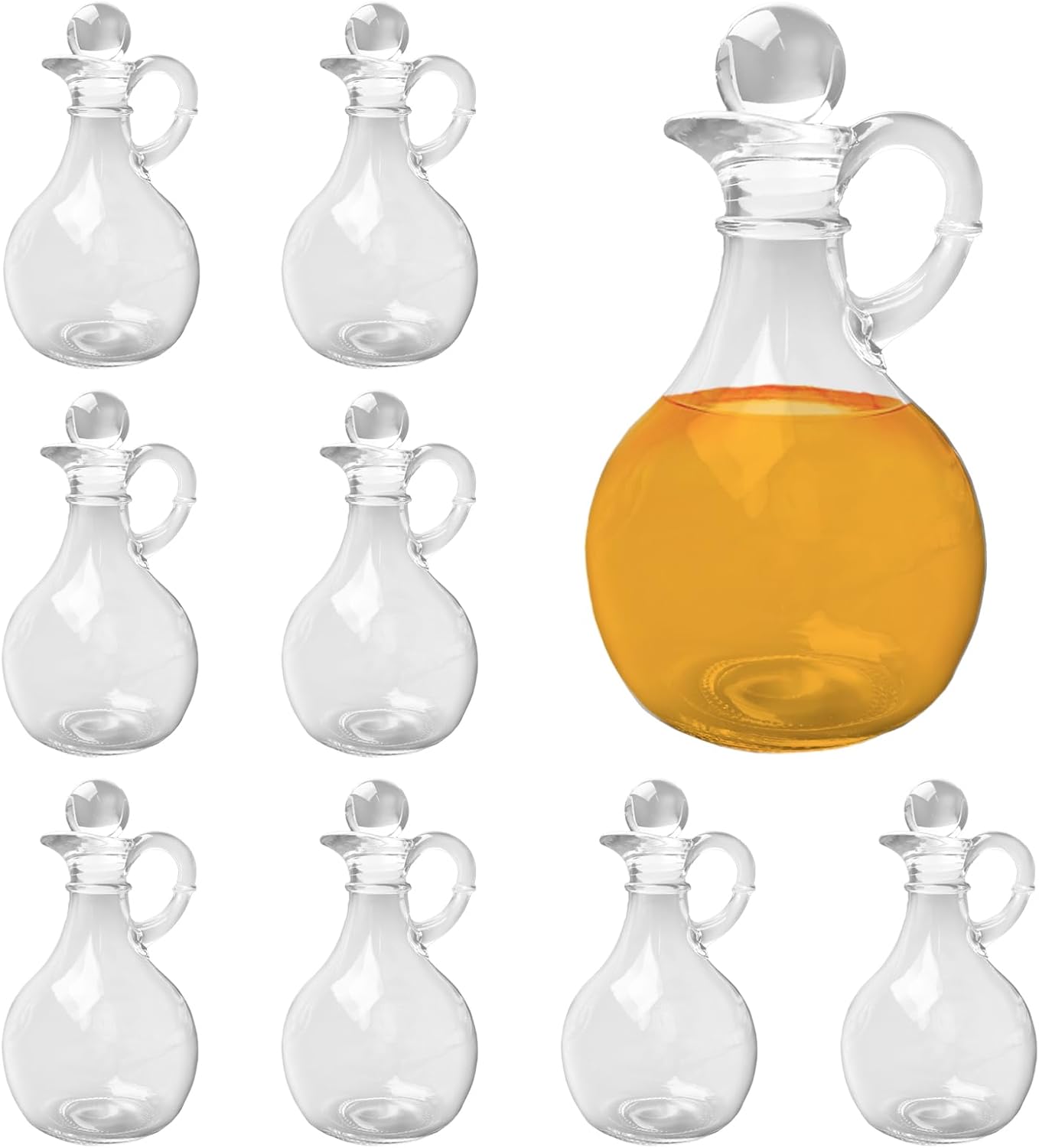 9 Pcs 12 oz Glass Oil Bottle Set with Spout, Olive Oil Bottle with Stopper Cruet Dispenser for Syrup, Salad Dressing, Water