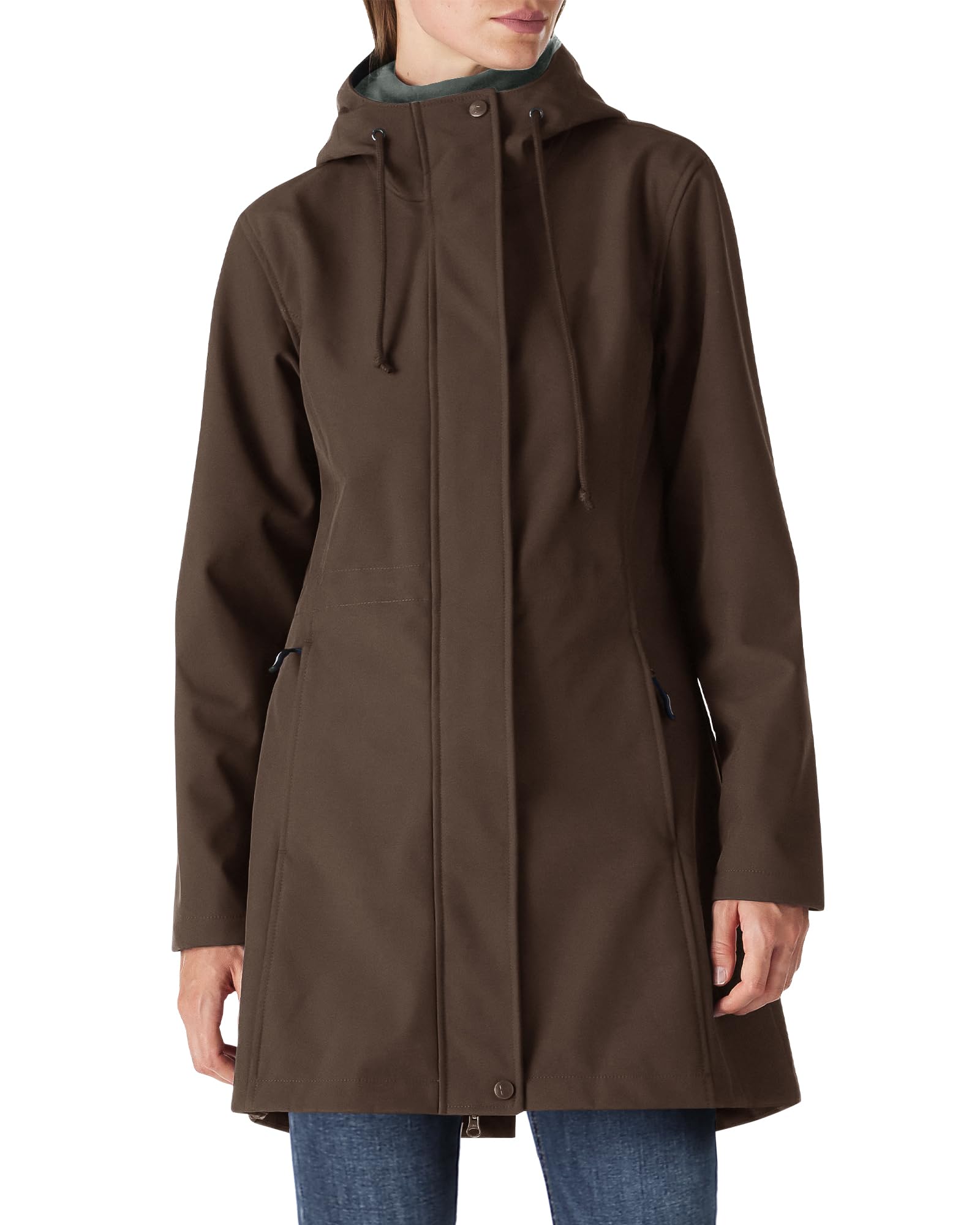 Outdoor Ventures Women's Waterproof Fleece Lined Hooded Softshell Rain Coat | Lightweight Warm Rain Jacket, Windbreaker Trench, Spring Fall Winter Coat, Insulated Long Raincoat for Hiking Casual Trave
