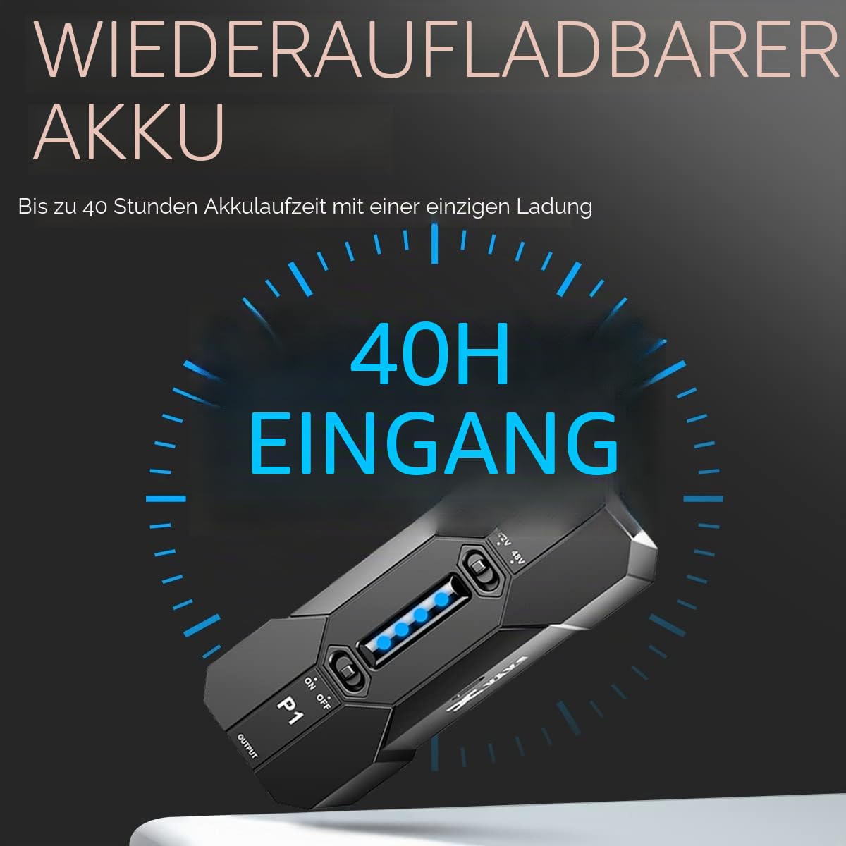 Xvive P1 Phantomspeisung, tragbar, wiederaufladbar, Phantom, 48 V/12 V, Stromversorgung für Kondensator-Mikrofon, Box und Aufnahmeausrüstung