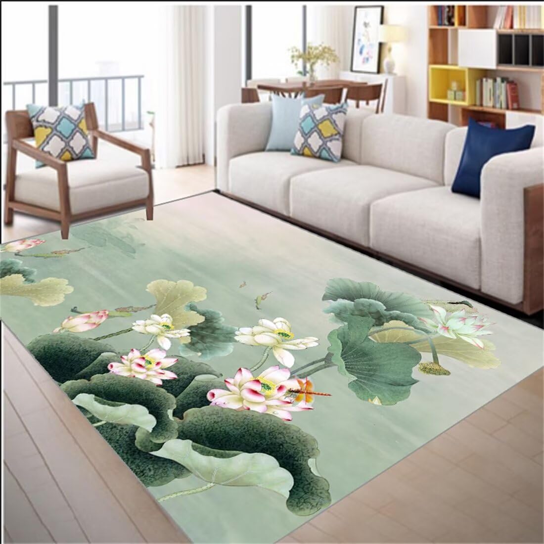 Tapis De Chambre Tapis Chambre Fille Tapis de Zone Feuille de Lotus Verte Fleur Rouge décoration rectangulaire Lavable Tapis De Salon Carre 80X200CM