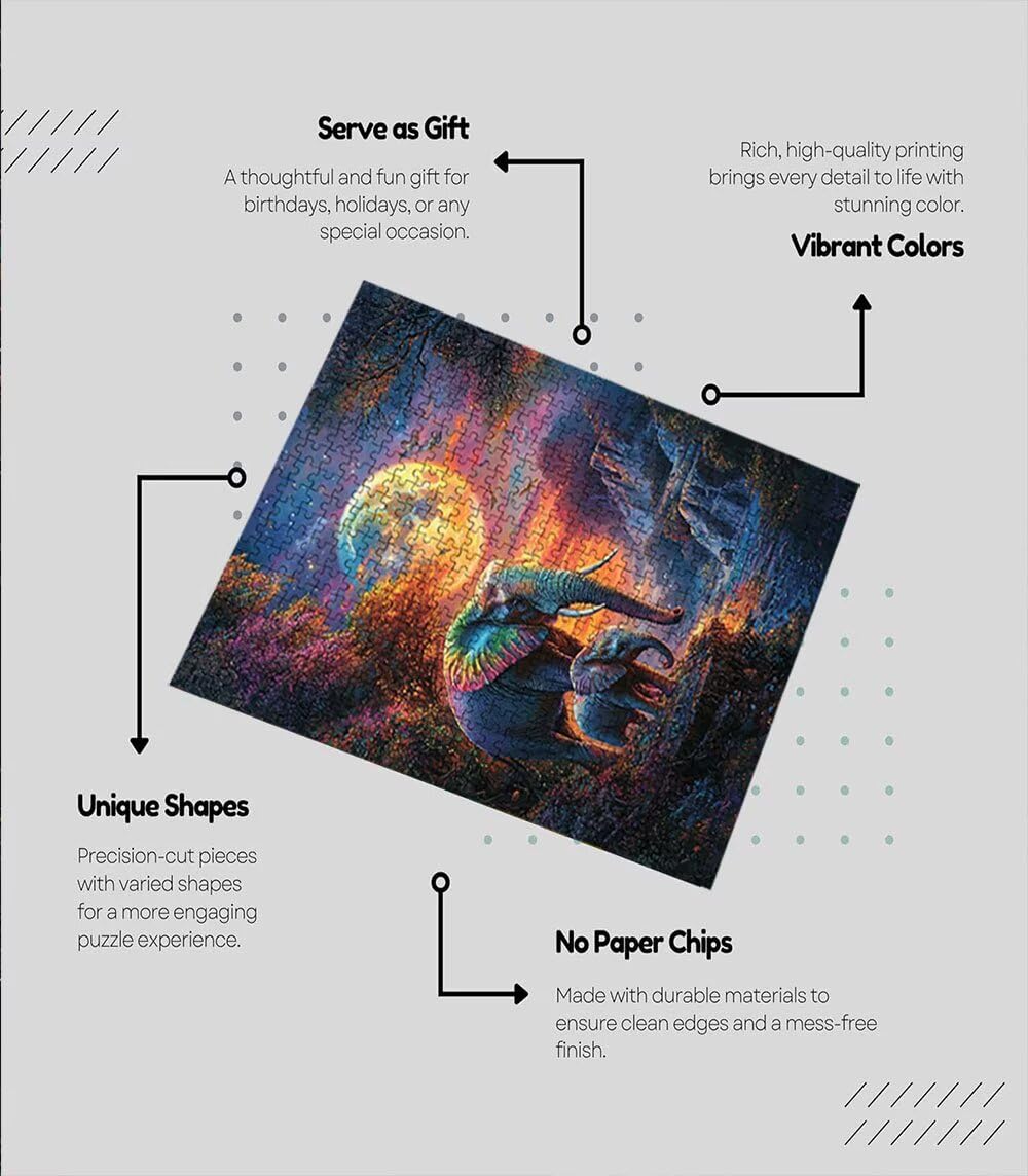 Puzzle 1000 Pezzi Elefante Luna 3D Puzzle per Adulti Impegnativo, Educa Puzzles Artistico, Divertente E Stimolante Puzzles Decorativo per La Famiglia, Regalo e Decorazione Pareti BXHZW6-193