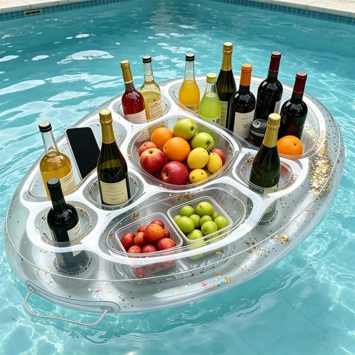 LYPPUL Poolbar Aufblasbarer Getränkehalter Getränkehalter Pool mit 8 Löcher Große Kapazität Floating Coasters Aufblasbar Poolbar Aufblasbar Pool getränkehalter Schwimmender für Pool Party Strand