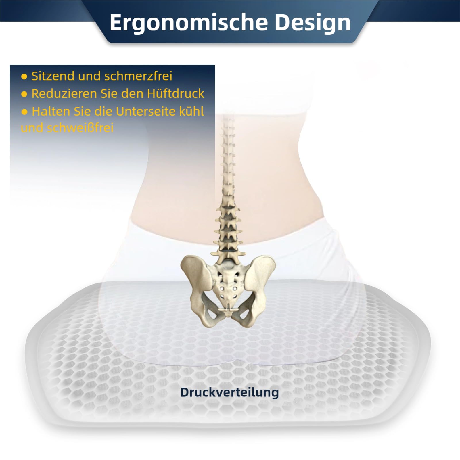 Cuscino in gel per auto, per sedili anteriori, in gel ortopedico, traspirante, rinfrescante, ergonomico, a nido d'ape, universale, per auto, sedia a rotelle