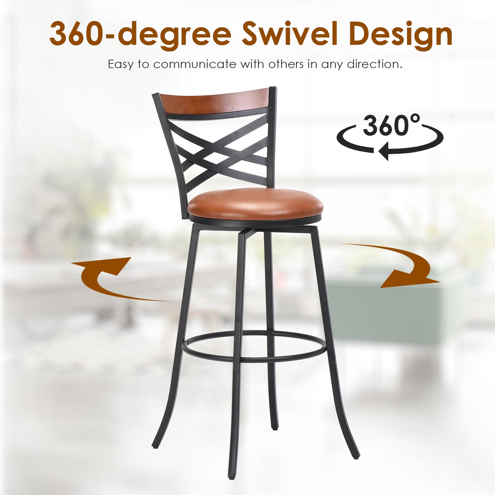 Farini Set di 2 sgabelli da bar girevoli in stile country con schienale e poggiapiedi, per cucina, bar, bar, bar, bar, altezza perfetta per qualsiasi bar