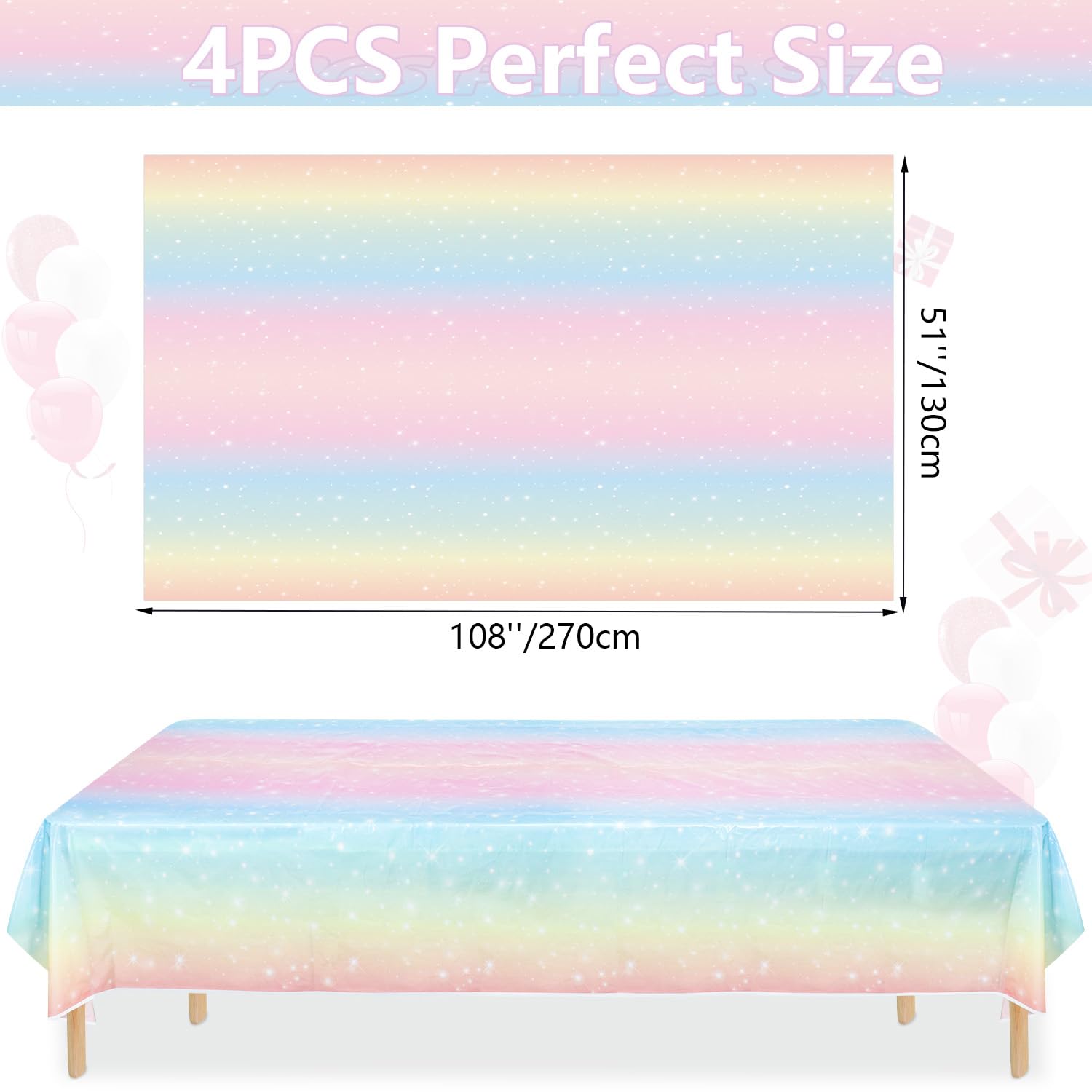 2 Nappes Arc-en-ciel Pastel 274x137cm - Parfaites Pour Anniversaires, Baby Shower, Mariages Et Fêtes