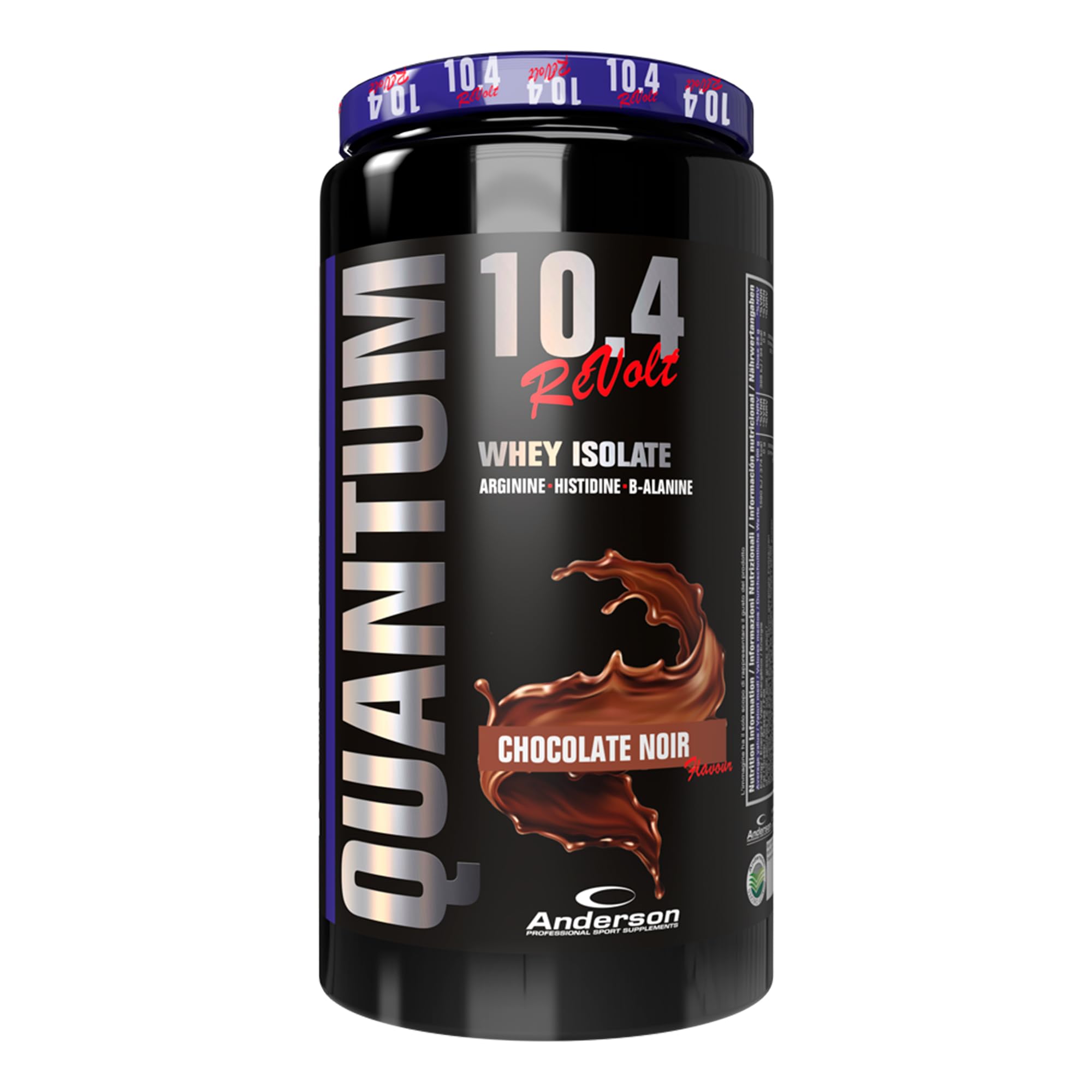 Anderson Proteine in polvere - Chocolat Noir, 92% proteine, 22.9% BCAA, Volactive, microfiltrate, 0.5% lattosio, zero grassi, zero zuccheri, zero aspartame, doping free- QUANTUM 10.4 REVOLT