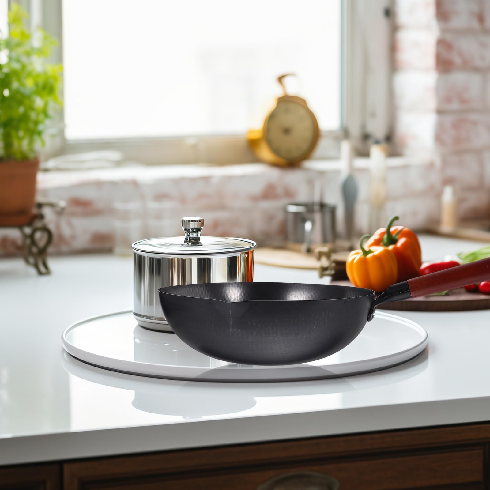 WOONEKY Wok Ferro per Cucina Antiaderente Domestica Battuto