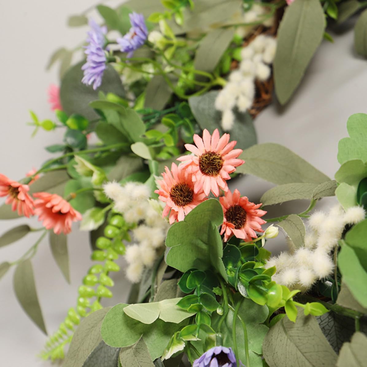 Künstlicher Gänseblümchenkranz 1stück aus Seidenblume für Haustür | Eukalyptuskranz, Hängender Sommerkranz, Hochzeitsdekorationen Abschlussfest