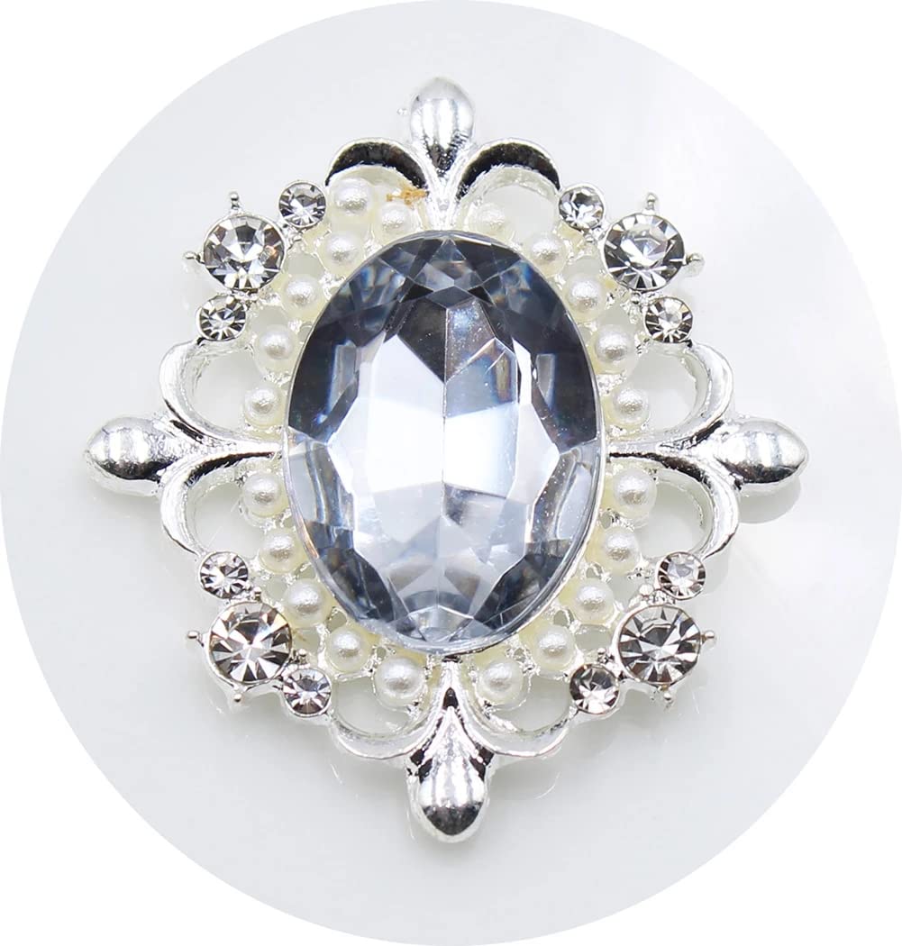 3 piezas 31x34mm botones ovales de aleación con perlas y cristal trasera plana decorativos para ropa joyas broches pendientes