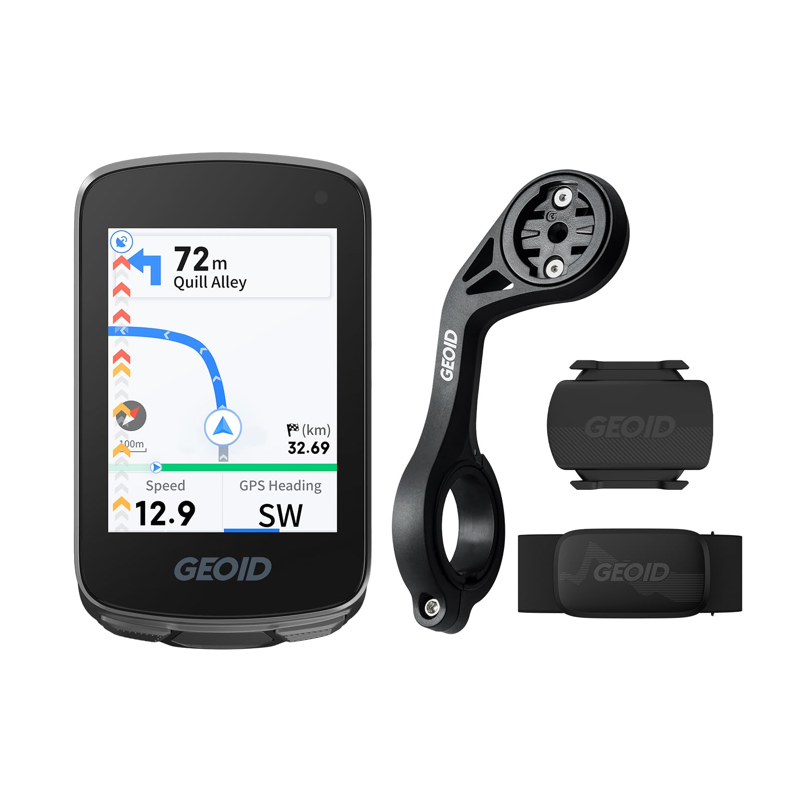 GEOID CC700 Compteur Vélo GPS sans Fil avec CS600 Capteur de Cadence/Vitesse, HS500 Ceinture Cardiaque & Support, Écran Couleur 2,8 Pouces, Navigation par Itinéraire, IPX7