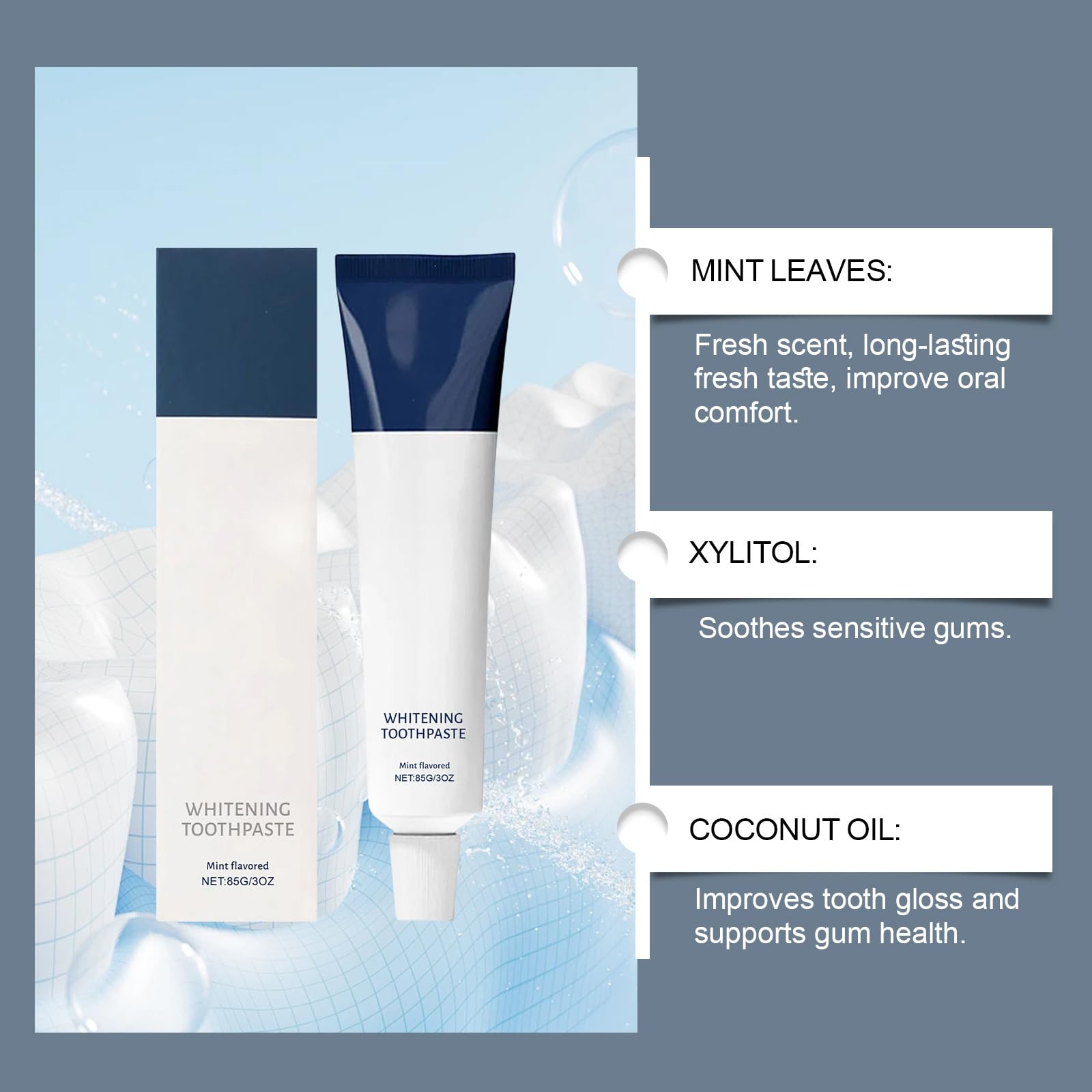 Zealburst, dentifricio, idrossiapatite senza fluoro, dentifricio sbiancante con olio di cocco, xilitolo e antiossidante naturale, per proteggere e rafforzare i denti, rimuove le macchie dei denti (4)