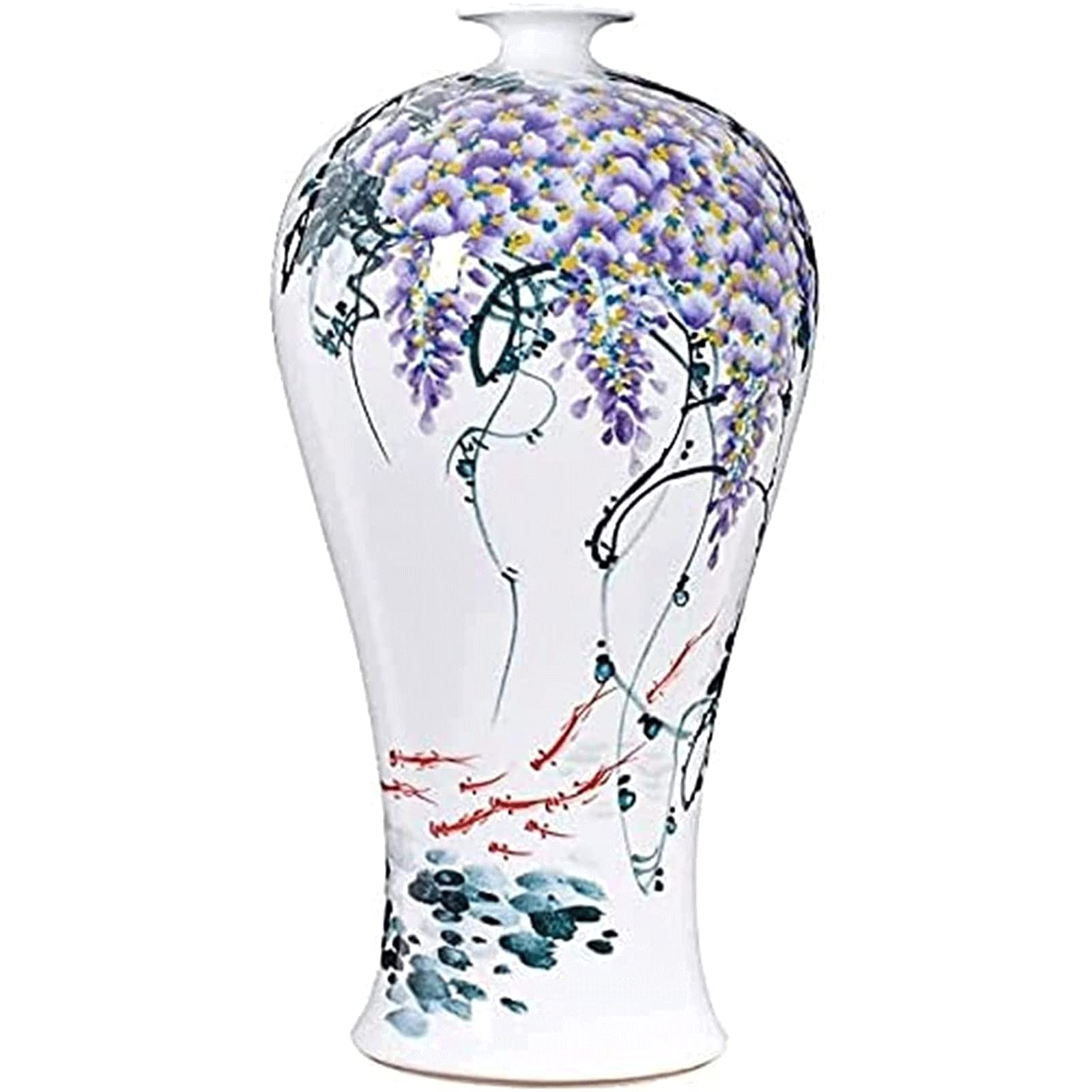 Amazon.co.jp: デスクトップの装飾 手描きの模様の花瓶中国の白い陶器 