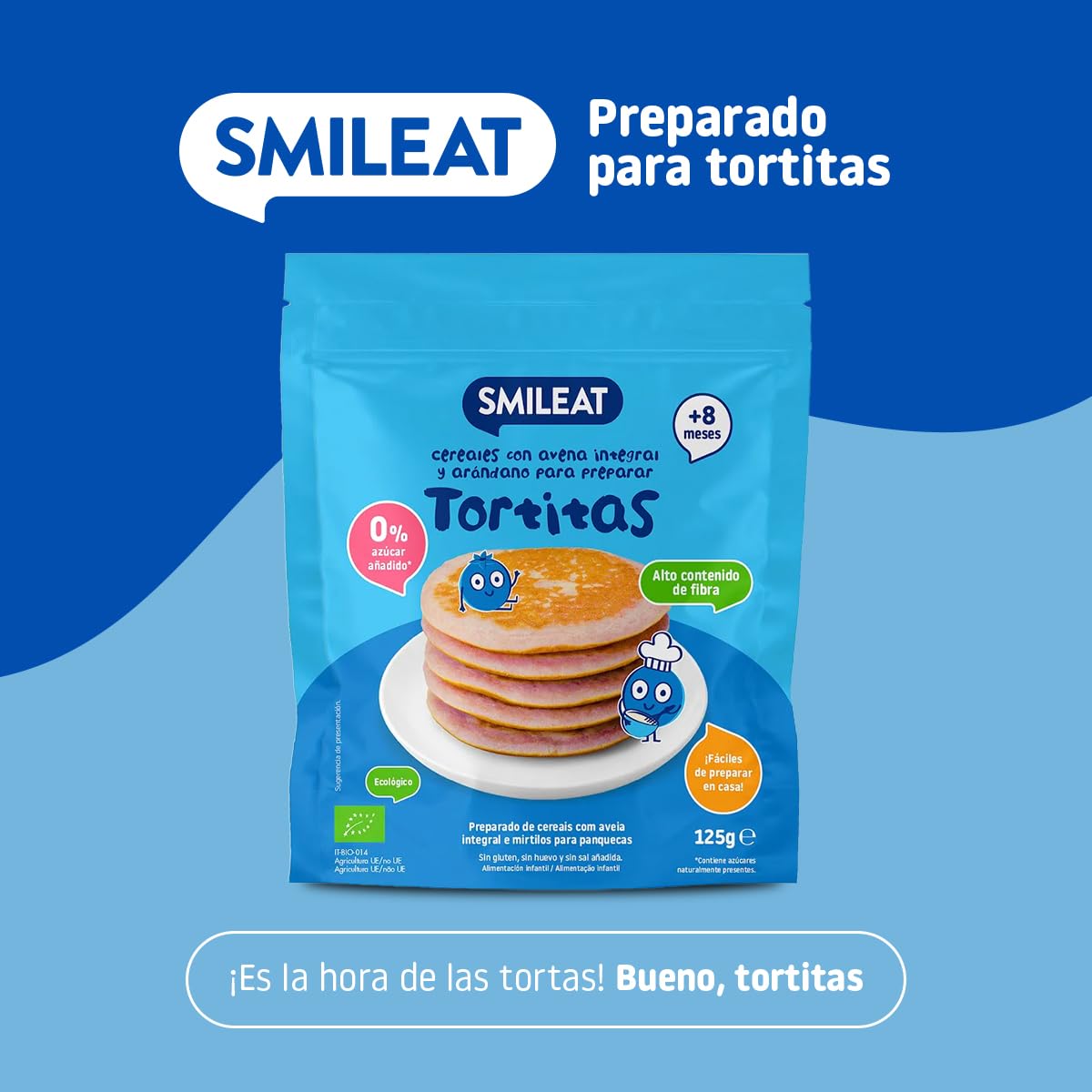 Smileat Preparado para Tortitas de Avena Integral y Arándano 125g Pack 6 Sin Azúcar Añadido Vitamina B1