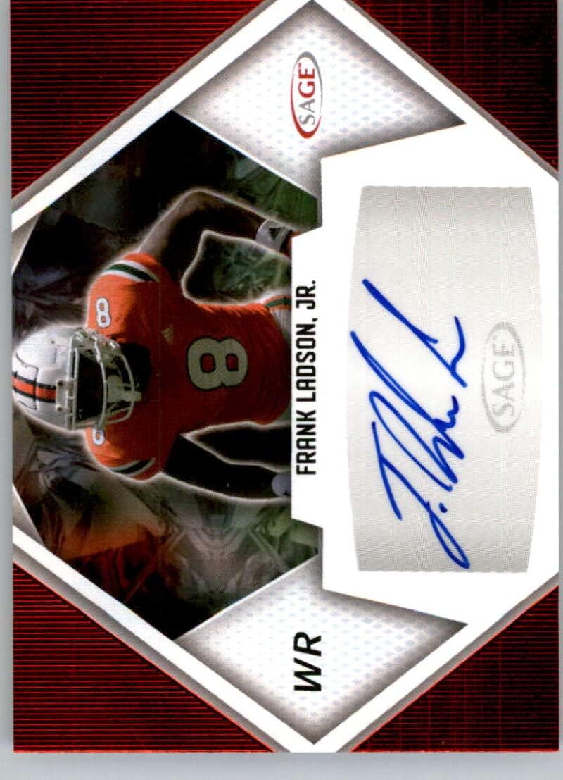 2023 SAGE Low Series Autograph Red #A-FLJ Frank Ladson Jr. Auto Autograph Miami Hurricanes NCAA/Pre NFL Football Signature Card in Raw (NM or Better) Condition