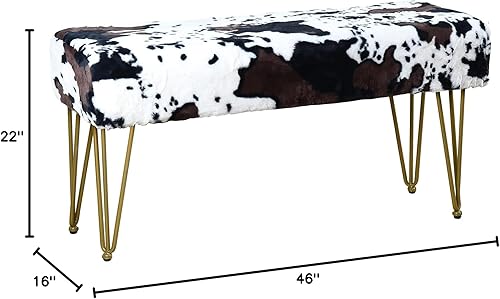 Miniatura 94 de Banco otomano rectangular largo de vaca de piel sintética para entrada, reposapiés suave y peludo, 46 x 16 x 17 pulgadas, banco de asiento