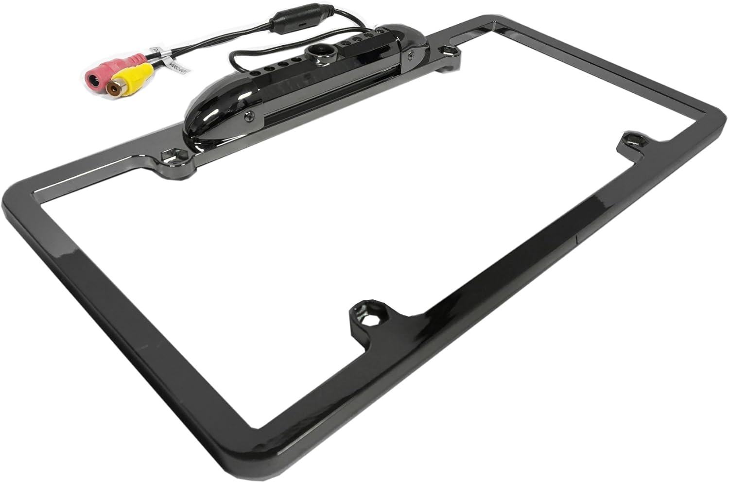 Audiotek AT-110LCC Universal License Plate Rear View Reverse Camera 8 IR LED Night Vision Support Region Free NTSC/PAL Back Up Cam Support - Gloss Black