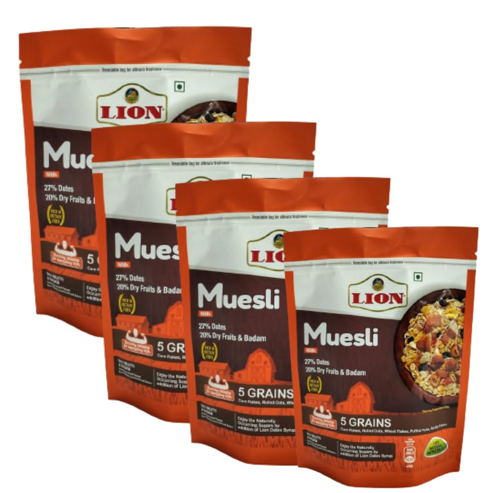 Lion Dates Muesli 1Kg (250G Pack Of 4) 27% Dates, 20% Dry Fruits And Badam With 5 Multigrains Healthy Breakfast Cereal - High In Vitamins, Rich Protein - Dates (B0CD7CQSKP) Amazon Price History, Amazon Price Tracker