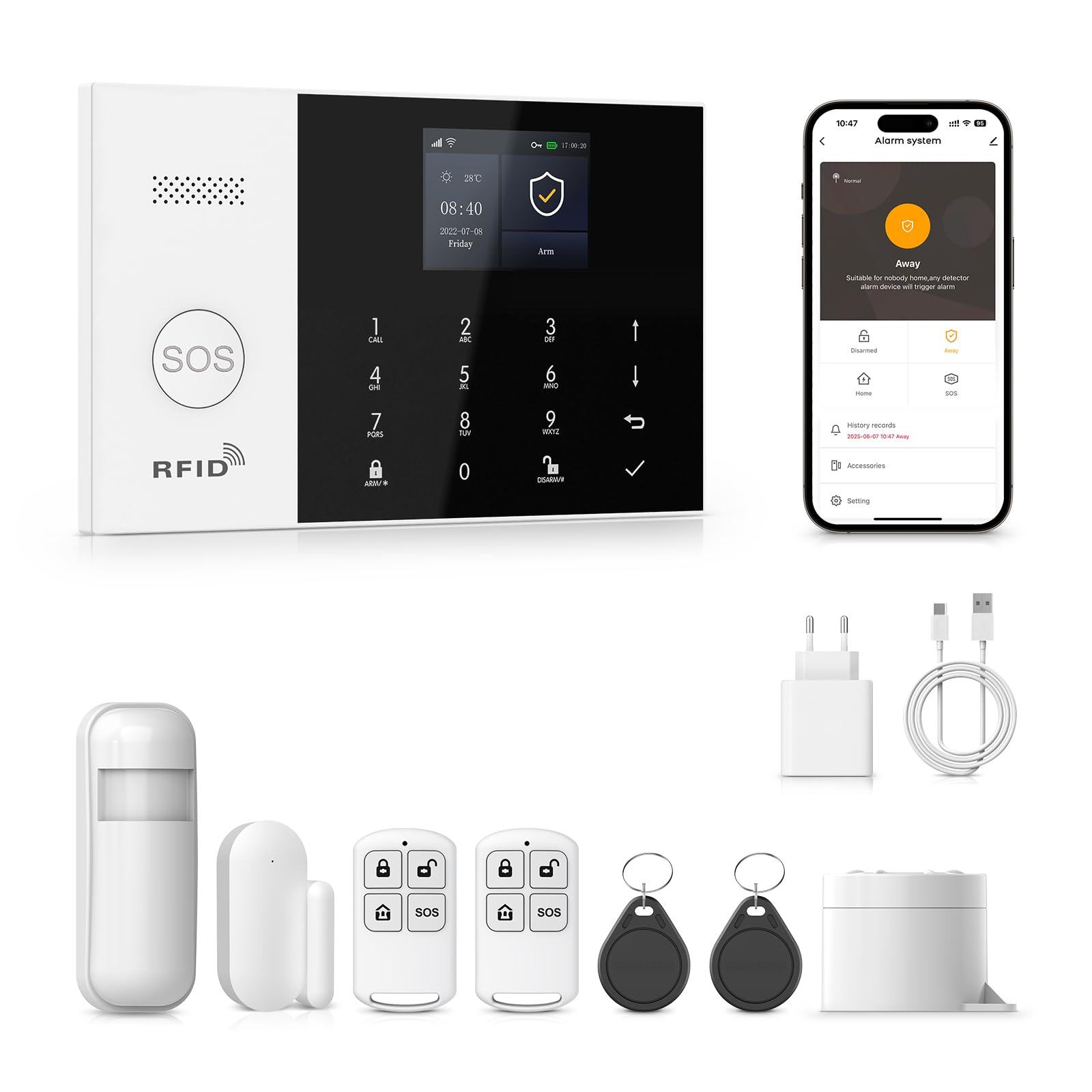 PGST Home Alarm Kit with Mobile Alarm, WiFi and 4G GSM Alarm System without Fees with 2.4 Inch Screen and 1000 mAh Battery, Tuya Smart Life App, Alexa and Google
