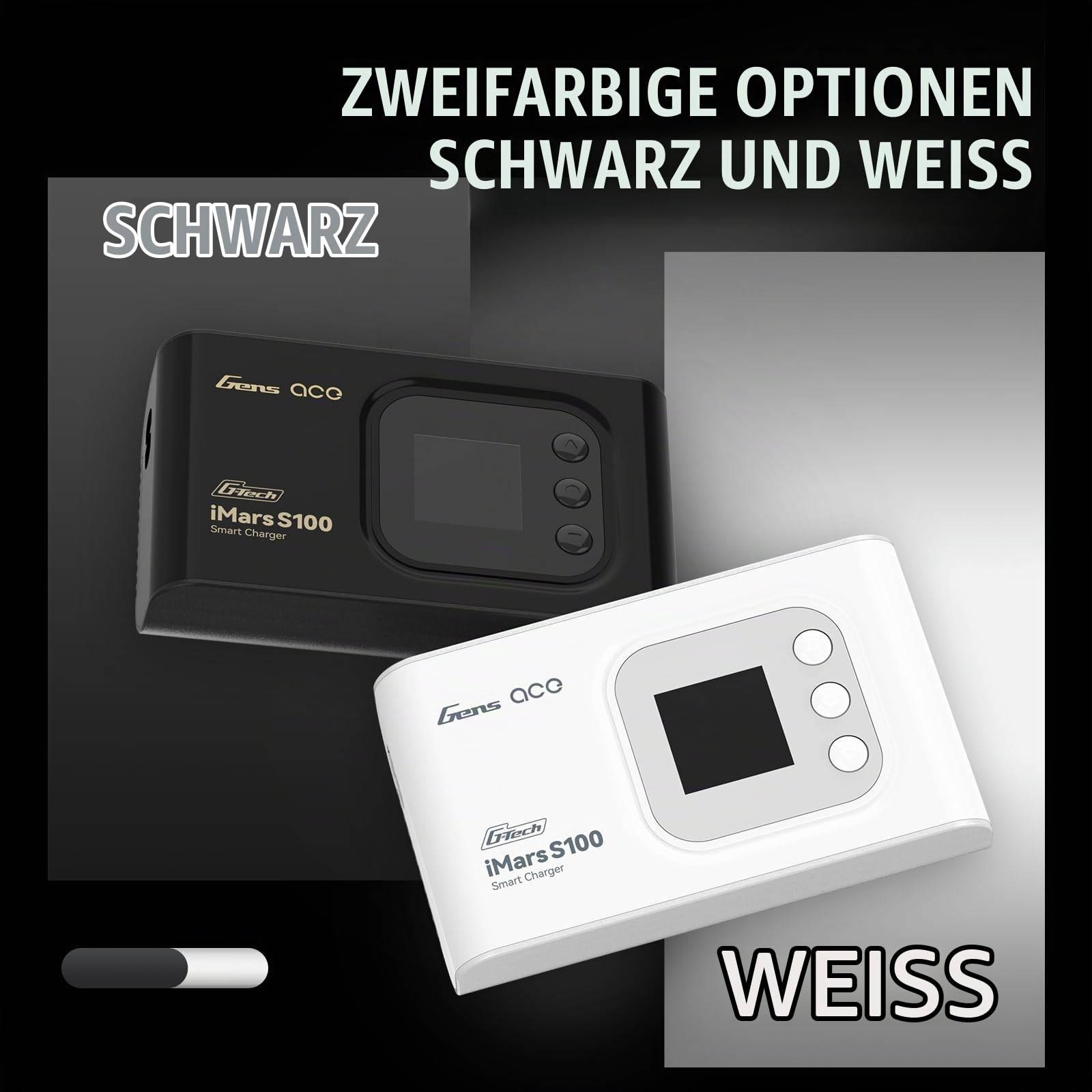 Gens Ace iMars S100 AC Lipo Ladegerät 100W – 10A Schnellladegerät für LiPo/Li-ion/Life/NiMH Akkus (2S-6S), inkl. XT60/T-Plug/EC3/EC5 Adaptern – Kompaktes Balancer-Ladegerät für RC Modellbau, Schwarz