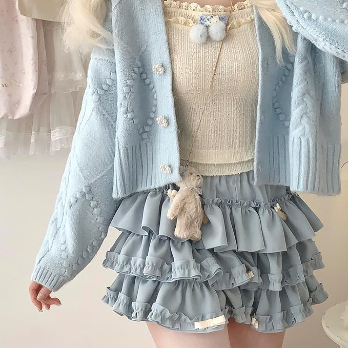 Womens Ruffle Layered Tutu Puffy Skirt Cute Cake Skirts Y2K High Waist Preppy Lolita Skirt Plaid High Waist Skirt - Image 2