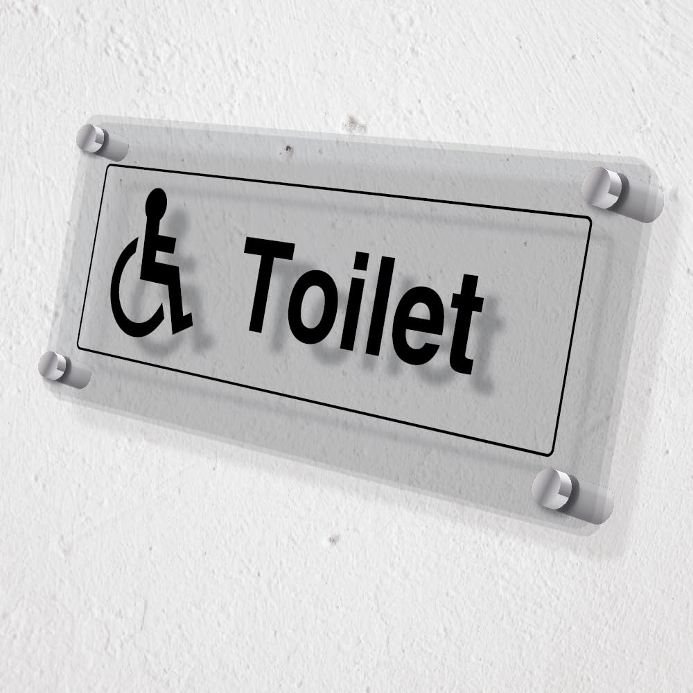 V Safety Disabled Toilet - 450 x 150 mm - Acrylic Perspex Cast Clear Safety Sign, White - Image 2