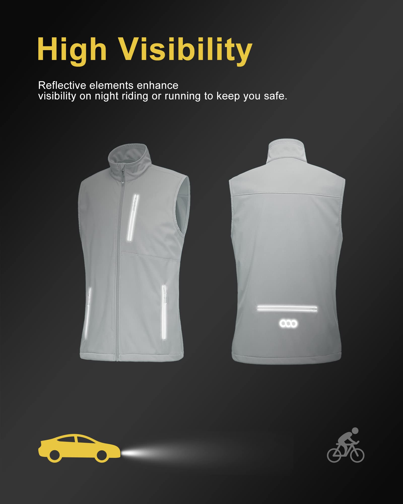 33,000ft Gilet leggero softshell da uomo, impermeabile, antivento, traspirante, senza maniche, per ciclismo, corsa, escursionismo, golf, lavoro