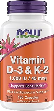 Now Supplements Vitamin D3 K2, 1,000 IU/45 mcg, Cardiovascular Support, Supports Bone Health, 180 Vegetarian Capsules - Vegan, Gluten Free, Kosher Vitamin D3 and K2 Supplements (Pack of 1) Now Supplements Vitamin D3 K2, 1,000 IU/45 mcg, Cardiovascular Support, Supports Bone Health, 180 Vegetarian Capsules - Vegan, Gluten Free, Kosher Vitamin D3 and K2 Supplements (Pack of 1)